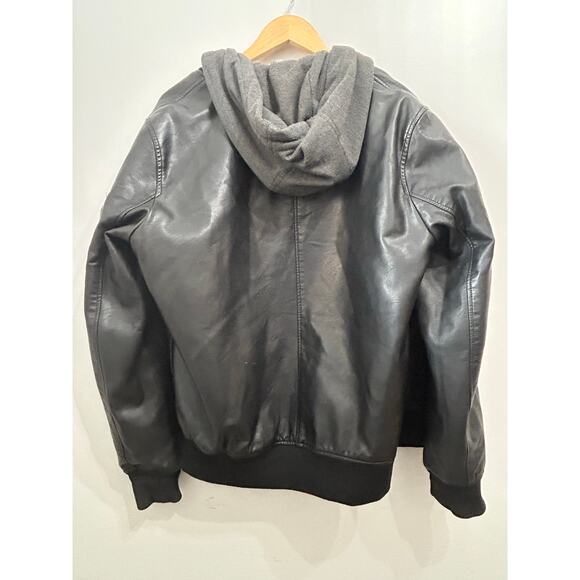 Levi’s Leather Jacket Black Hooded Coat Quilted Lined Medium - Picture 2 of 11